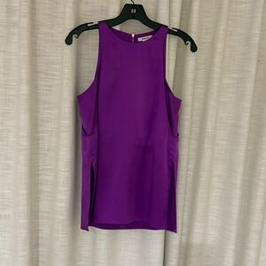 Helmut Lang‎ Purple Silk High Neck Sleeveless Side Slit Tank Top